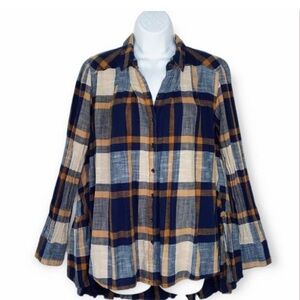 Free People Preppy in Plaid Ruffle Hem Top Anthropologie M Excellent!